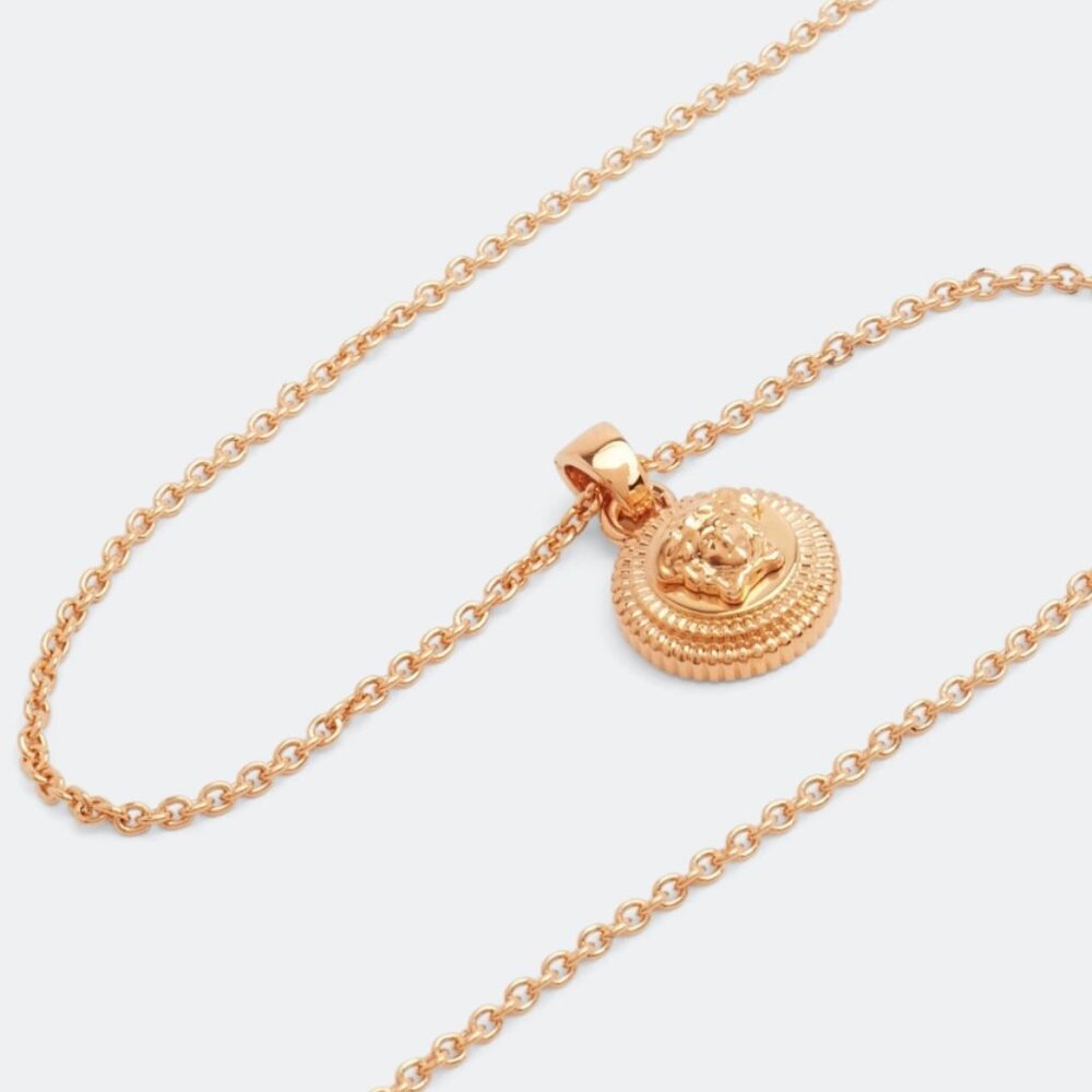Versace Medusa Head Round Medallion Gold Color Pendant Chain Necklace
